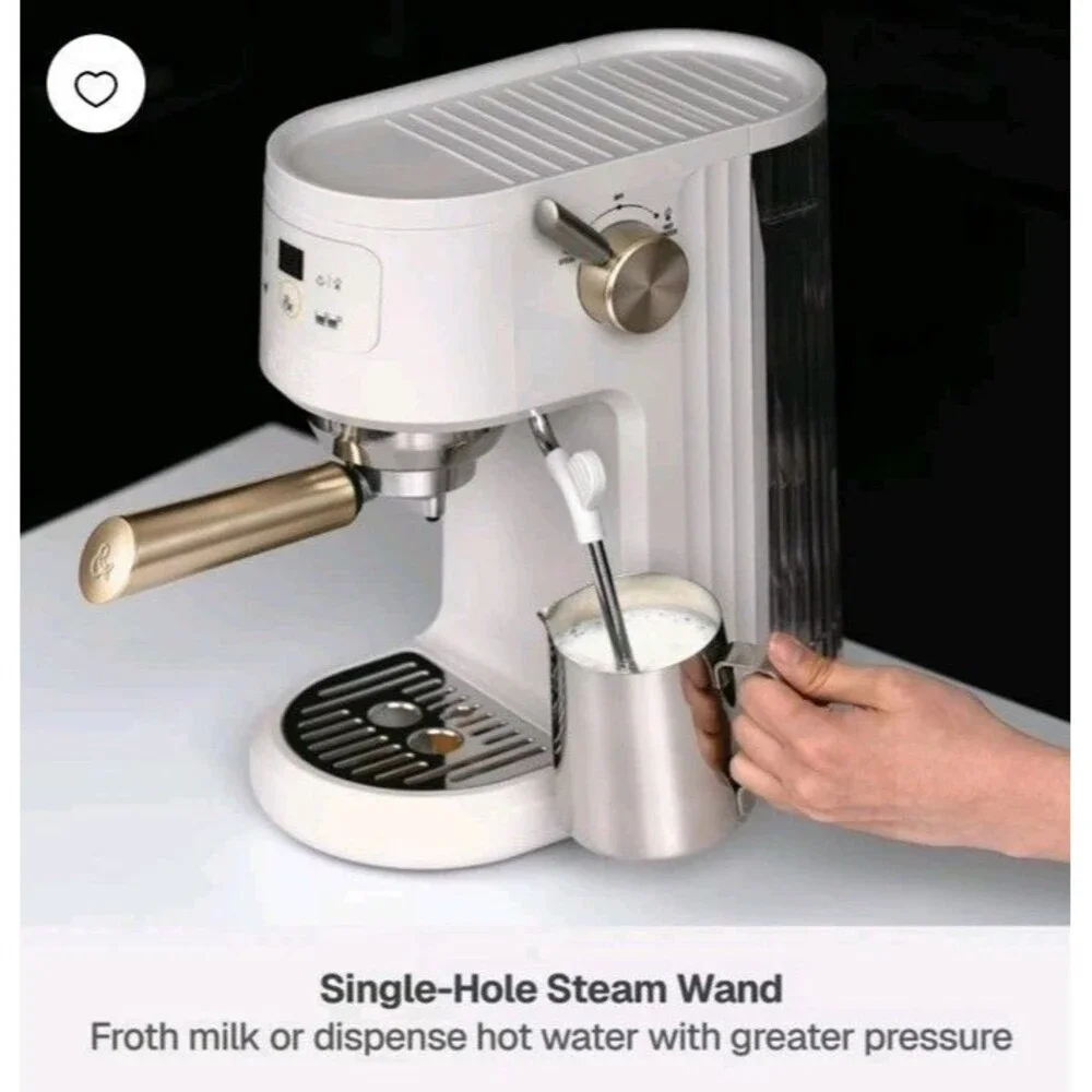 Thyme & Table Mini Espresso Machine Sand White 15 Bar Pressure and Steam Wand